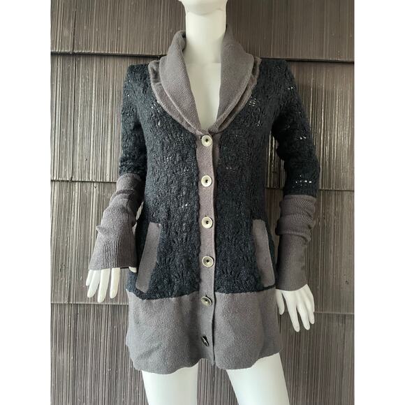 Free People Sweaters - 🔥Free People Chunky Knit Two tones Navy & Gray Shawl Neck Cardigan Sweater Sz S